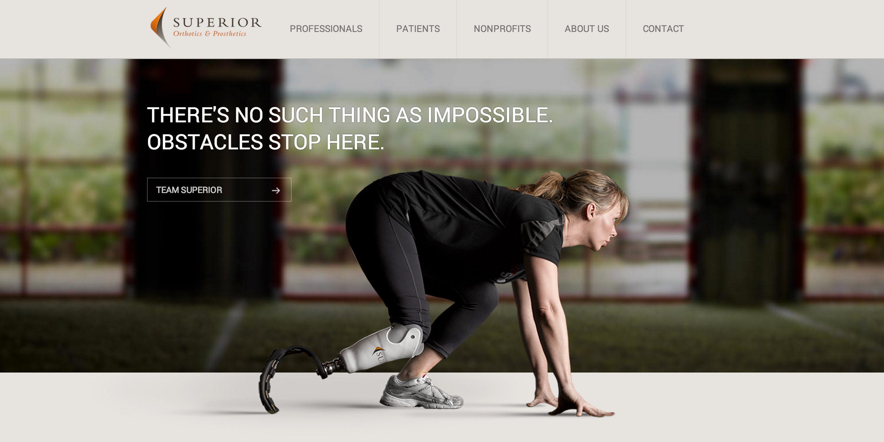 screen shot of the superior prosthetics website